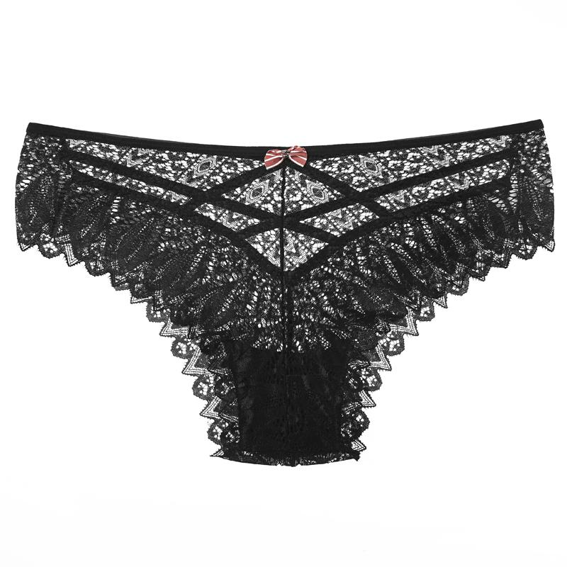 Lace Hollow Out Underwear Women Lingerie G String Sexy Cross Strap Panties Temptation Bow Transparent Knickers Female Underpants