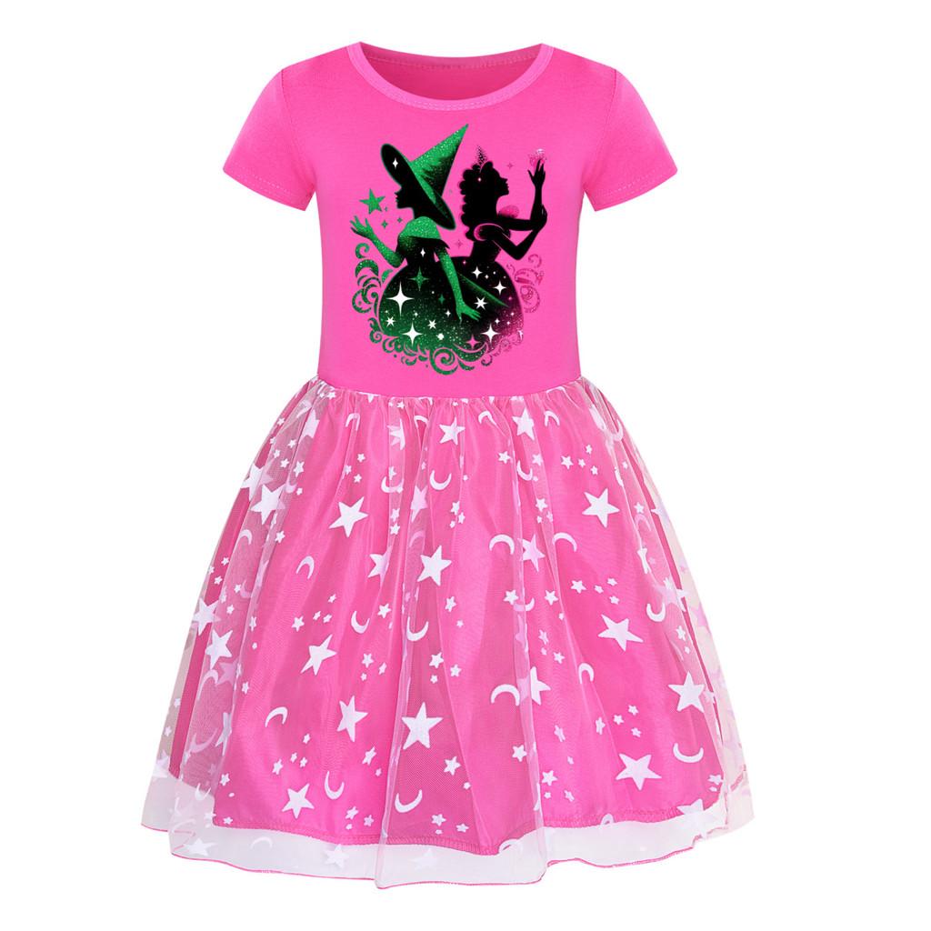 

Детское платье для девочек с принтом ведьмы Глинды, сетчатое, радужное, с круглым вырезом, с короткими рукавами, повседневное, хлопковое 150cm