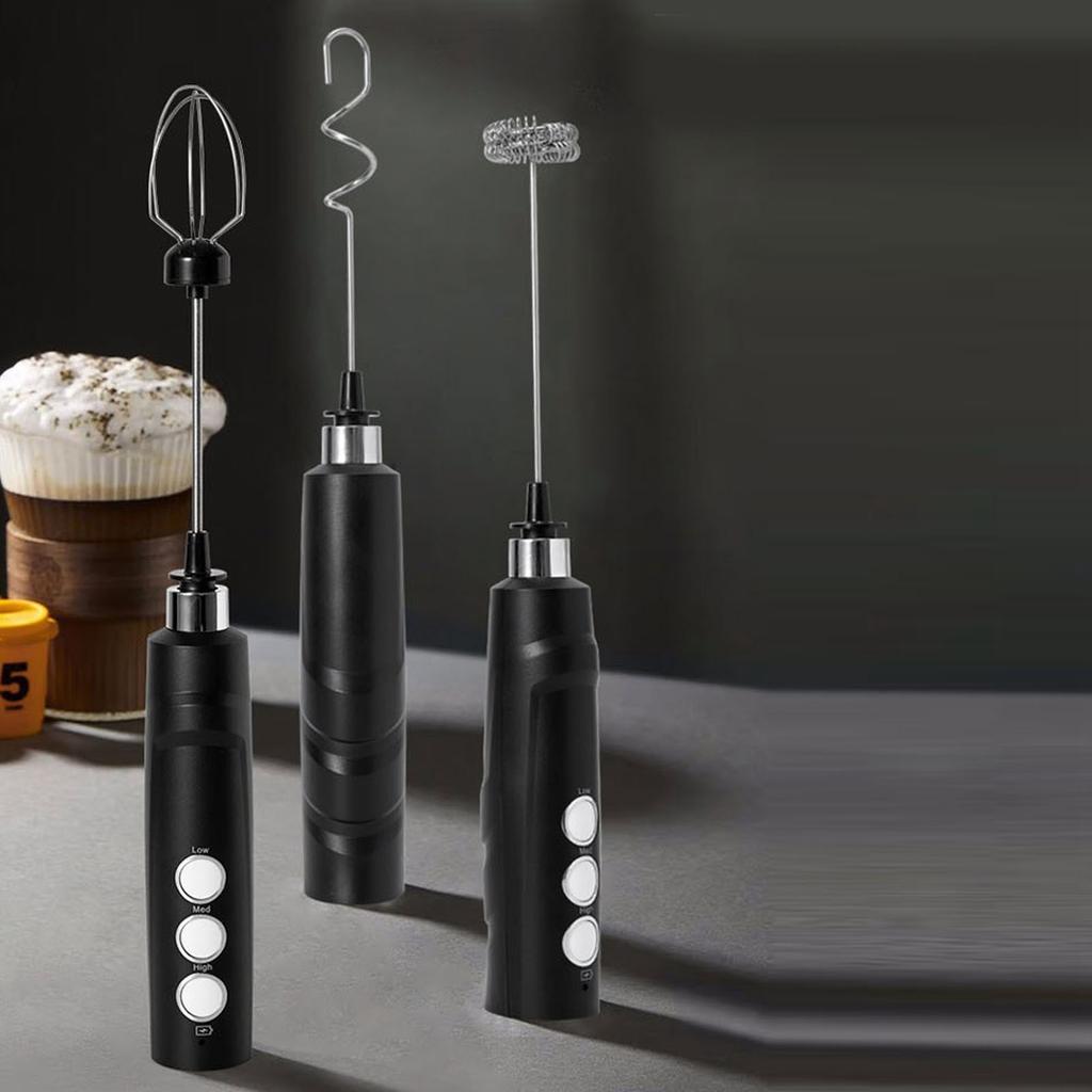 Black Electric Milk Frother Handheld Rechargeable Mini Foam Maker Whisk Stirrer for Coffee Hot Chocolate and Eggs Black