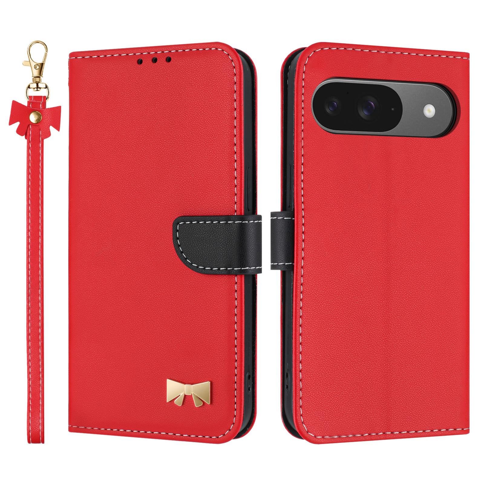 

Phone Case For Google Pixel 10/10 Pro/9/9 Pro Bowknot Decor Wallet Leather Cover with Wrist Strap B