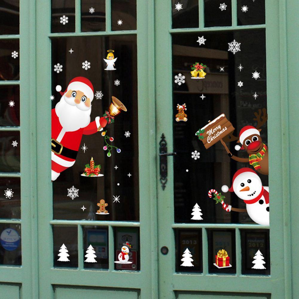 Xmas Snowman Elk Santa Clause Decorative Poster Christmas Stickers Wall Art Shopwindow Decal