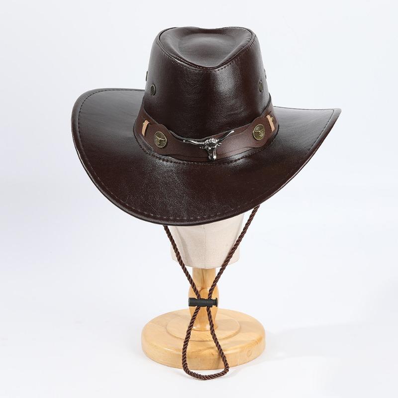 New Western Personality Edge Leather Sun Hat Camping Outdoor Beach Sun Hat