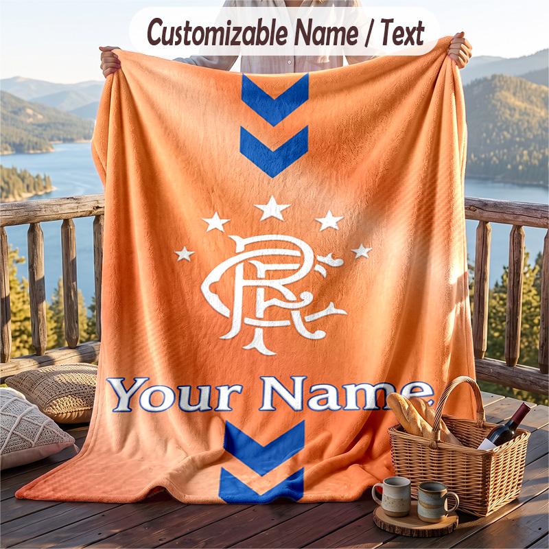 Flannel Blanket Rangers FC Print Custom Name Text Soft Throw for Sofa Bed