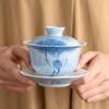 Zhinianhua Hand-Painted Blue Lotus Ceramic Gaiwan Teacup