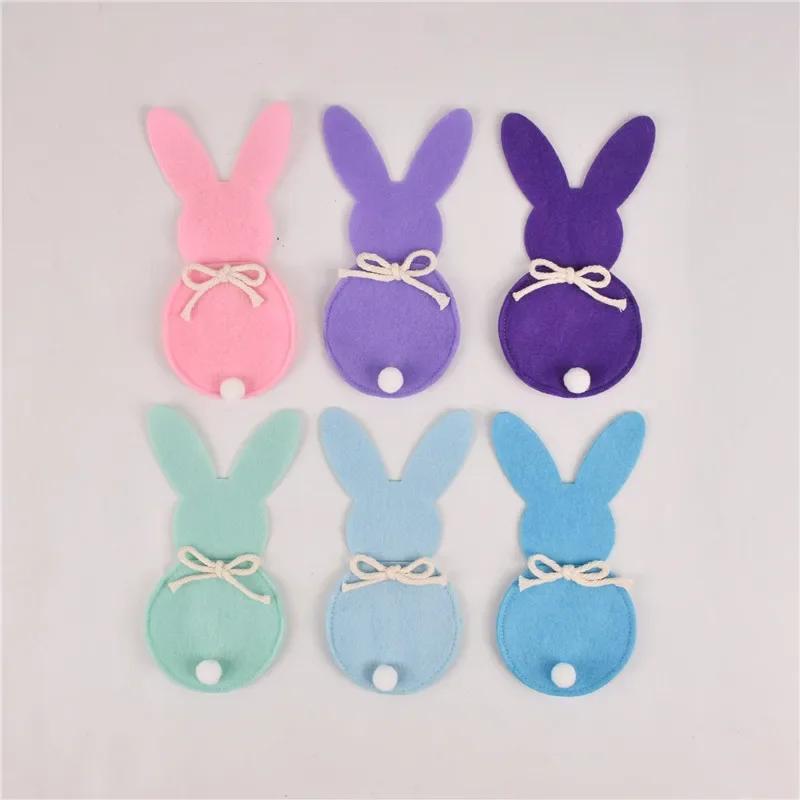 6Pcs Easter Bunny Felt Cutlery Holder Bag Happy Easter Decorations for Rabbit Tableware Knife Fork Cover Bag Party Accessories