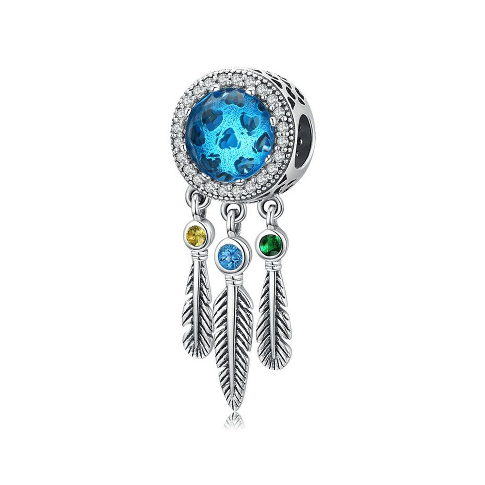 Openwork Heart Two Feathers Dreamcatcher Charm Copper Plated Fit Charms Copper Original Bracelet For Jewelry Making