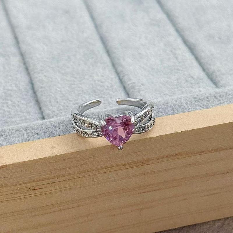 Sweet Crit Romantic Pink Micro-Inlaid Zir*****Pen Ring Female Color Treasure Cold Wind Niche Temperament Light Luxury Ring
