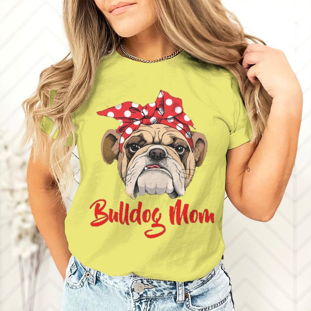 Bulldog Mom Printed Dog Mama Gifts for Womens Tshirts Casual Summer Short Sleeve Fashion Animal Lover Female Tshirts