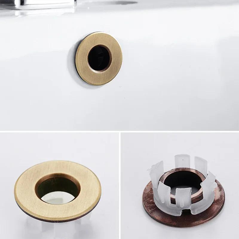 Bathroom Overflow Basin Faucet Sink Cover Brass Six-foot Ring Insert Replacement Hole Cover Cap Chrome Trim Bathroom Accessories