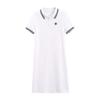 Summer Embroidered Short Sleeve Polo Collar Dress - Women's Loose Plus Size A-line Mid Skirt, College Style Color Block Design