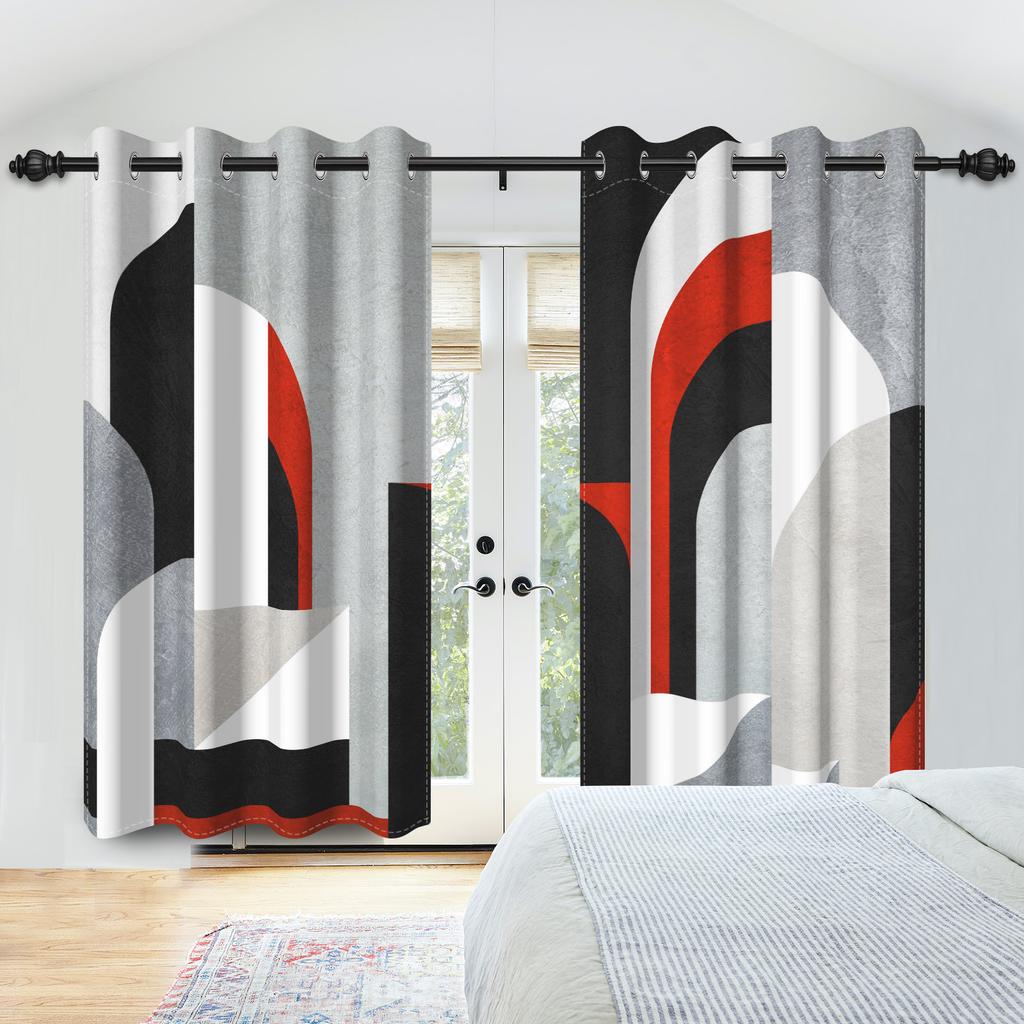 Blackout Abstract Geometric Art Curtains Multicolor Bedroom Living Room Kitchen Decorative Top Curtain Modern Polyester With Grommet Washable Ready