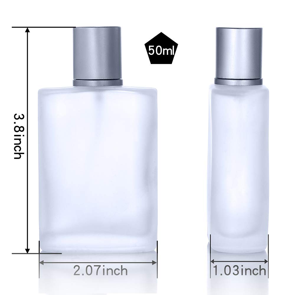 2pz+4 Accessori 50ml/1.69 Oz Flacone Spray Vuoto in Vetro Satinato Atomizzatore per Profumo con 4 Erogatori per Profumo