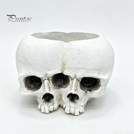 Gothic Style Gift Double Skull Flowerpot for Succulents Green Plants, Realistic Resin Planter, Small Pot Plant Halloween Party & Indoor Outdoor