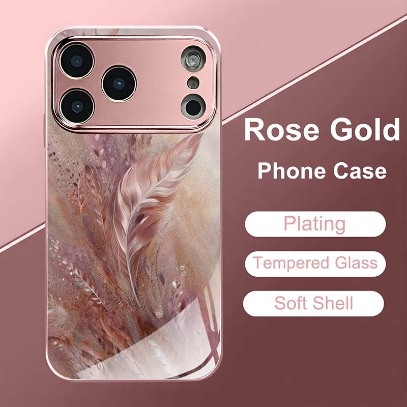 Luxus Blumenmuster Rosa Metallisch Gehärtetes Glas Handyhülle Für iPhone 11 12 13 14 15 16 17 Pro Max 15 Plus 17 Air 16E Hülle