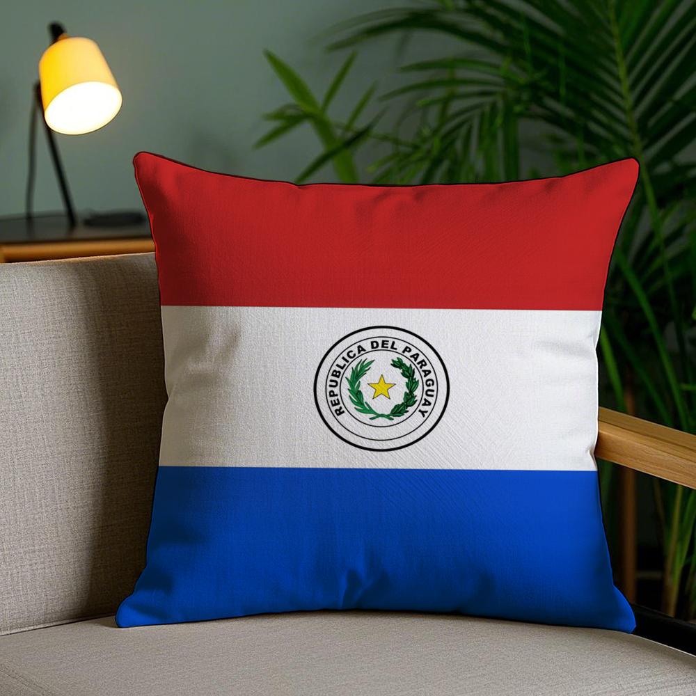 Paraguay Flag Cushion Cover Soft Short Plush Double-Sided Printing Home Decor Machine Washable Pillow Case Gift