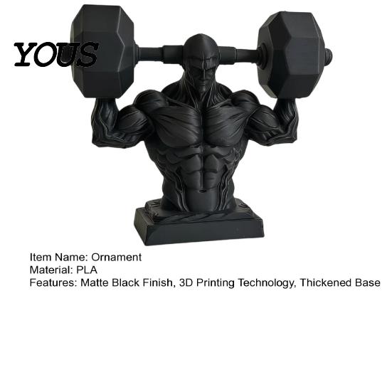Fine 3D Printing Muscle Model Printed Man Figurine, Matte Black Realistic Iron-Lifting Shape Line Sculpture with Stable Base, Gym Decor