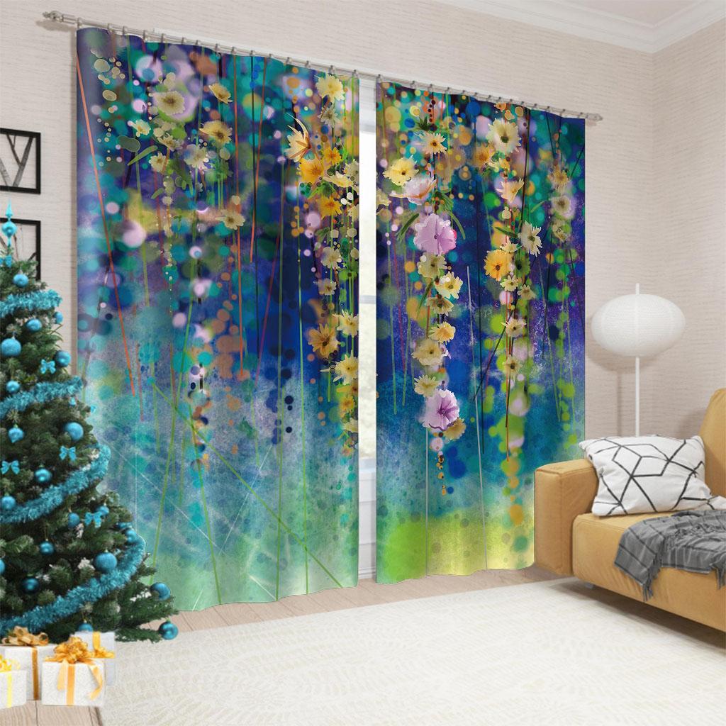 Květinové Barevné Elegantní Levné Moderní Luxusní 2 Kusy Tenké Závěsy do Obývacího Pokoje Ložnice Okenní Závěsy Domácí Dekorace Doprava Zdarma
