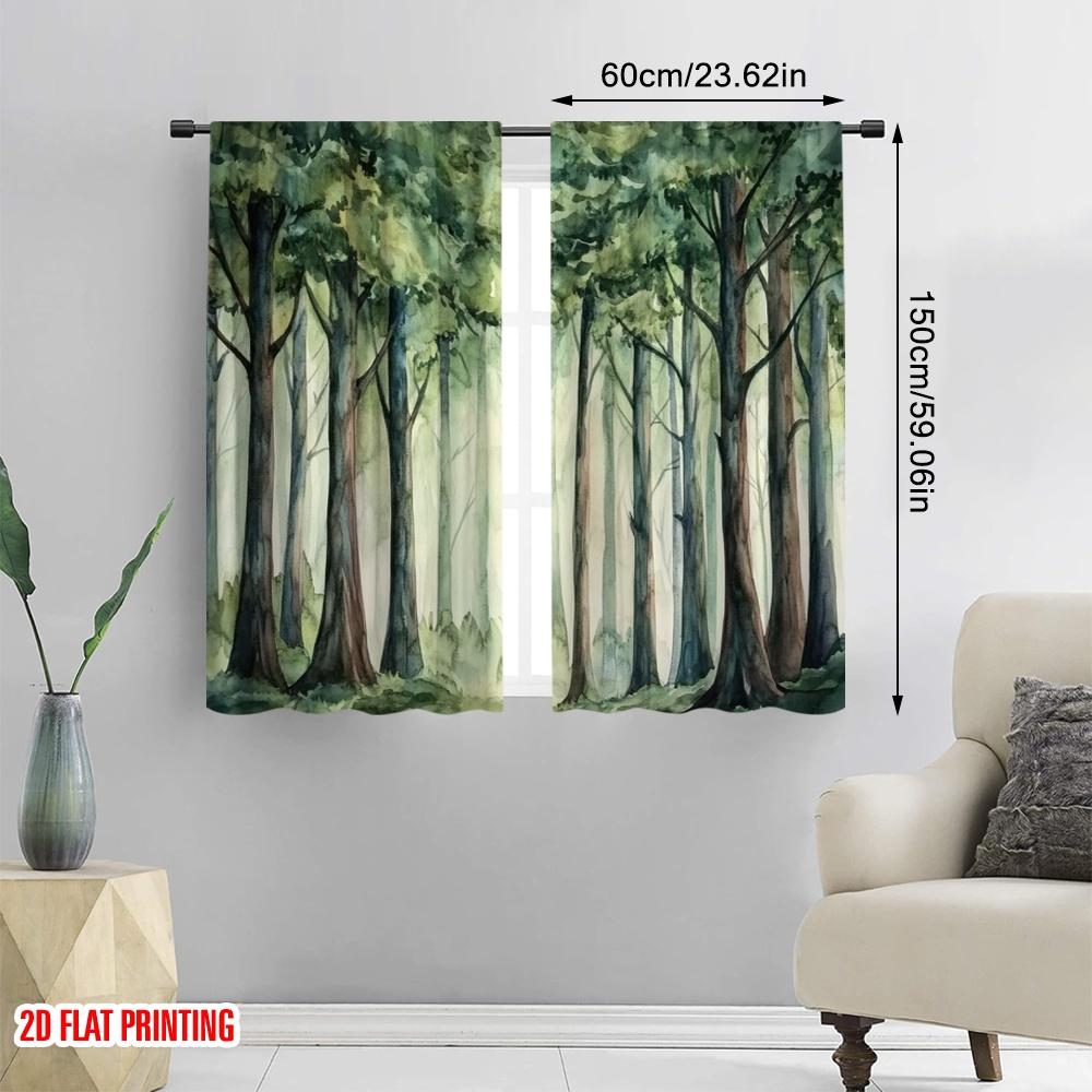 2 Stück, 2D-Flachdruck Lichtfilternde Vorhänge Nebliger Wald 100% Polyester (ohne Stange) Festlich für Schlafzimmer Wohnzimmer Fenster
