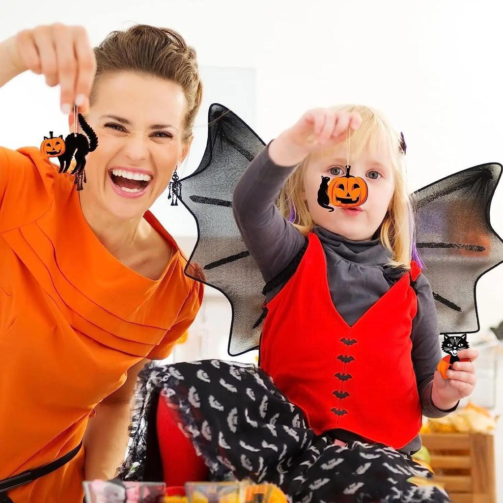 Wooden Halloween Decorations Hanging Pumpkin Black Cat Ornaments Set for Wall Party Decor Spooky Festival Home Accessories