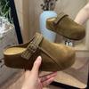 Thick bottom inner height increase two wear bag head half slippers women wear new autumn retro Boken slippers