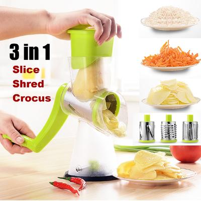 Non-Slip Base Manual Roller Potato Chopper Carrot Grater Vegetable Slicer Cutter Detachable 3 Stainless Steel Blade