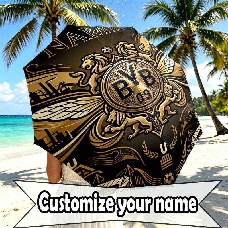 Custom Name Personalized Borussia Dortmund Bvb Print Umbrella, Auto Open Close, 8‑Rib Sturdy Frame, Commute Camping Hiking Use, Birthday Gift