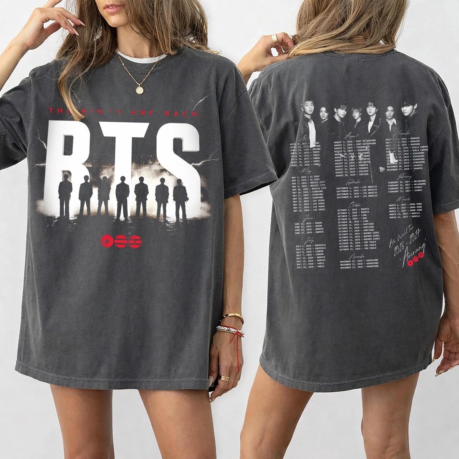 BTS World Tour 2026-2027 Graphic Tee, Bangtan Kpop Concert Shirt L