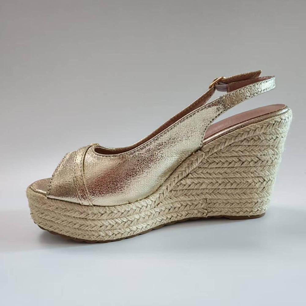 Gold Platform Shoes Women Wedge Heels Peep Toe Elegant Ladies Party Evening Shoes Espadrille Wedge Heel 10cm Plus Size 42