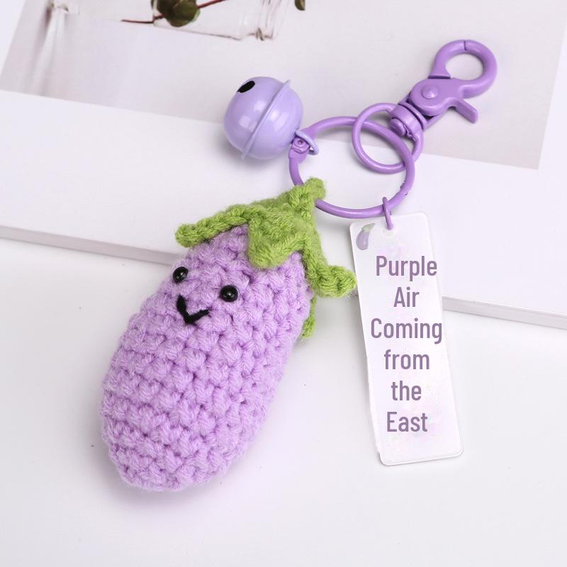 Handmade Knitted Corn, Tomato & Persimmon Keychain Pendant - Cute Ornament & Small Gift