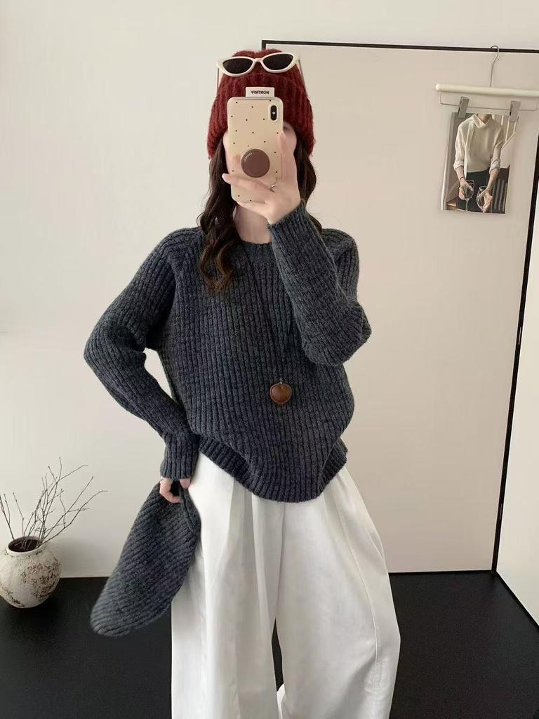 Women's Korean Style Hooded Knit Sweater - Loose, Versatile, Autumn/Winter Pullover