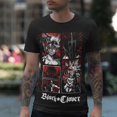 Black Clover Asta Yuno Anime Manga Camiseta Anime Manga Preta Todos os Tamanhos