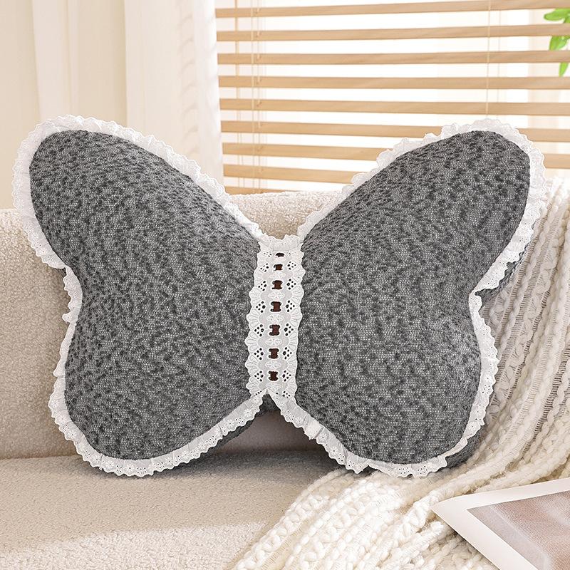 Yarn-dyed Chenille Plush Large Butterfly Pillow Solid Color Stitching Soft Cushion Sofa Decorative Pillow