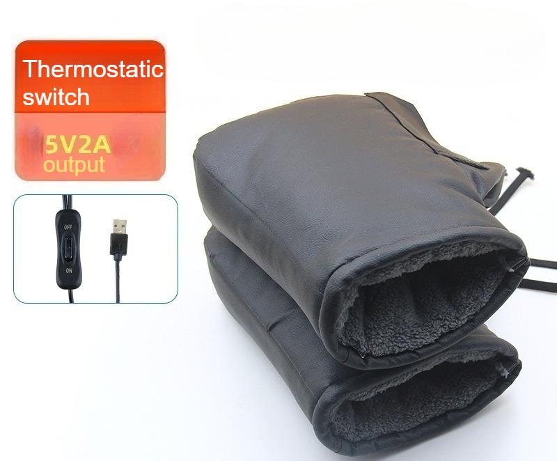 USB Electric Heating Motorcycle Handlebar Muffs 3 Temperature Adjustable Waterproof PU Windproof Winter Warm Hand Warmer Covers