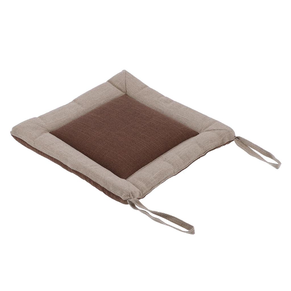 Linen Seat Cushion Coffee Color AntiDeformation MultiLayer Cotton Linen Chair Cushion with Fixable Straps
