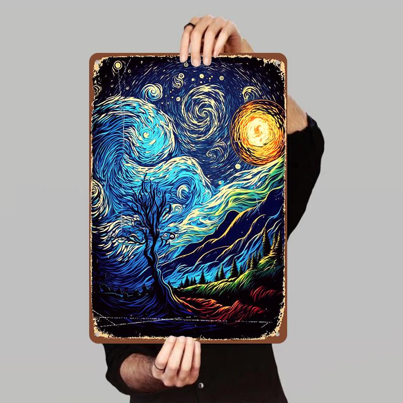 

Van Gogh Starry Night Style Iron Painting Living Room Wall Art Home Decor Hanging Ornament 7.9x11.8In(20x30cm)