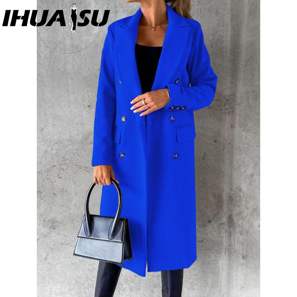 

IHUASU Женские винтажные повседневные куртки и пальто с клетчатым принтом, с длинным рукавом, с воротником поло, на осень-зиму XL темно-синий