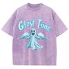 Blue Cartoon Ghost Print Women's T-Shirt Unisex Wash Cotton Crew Neck High Quality Short Sleeve Summer Basic Top