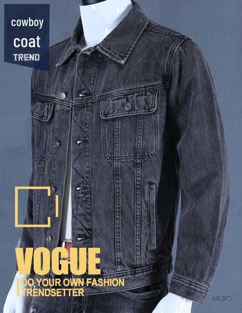 Men's Trendy Retro Motorcycle Denim Jacket - Slim Fit, Fashionable Baseball Collar for Autumn and Winter.