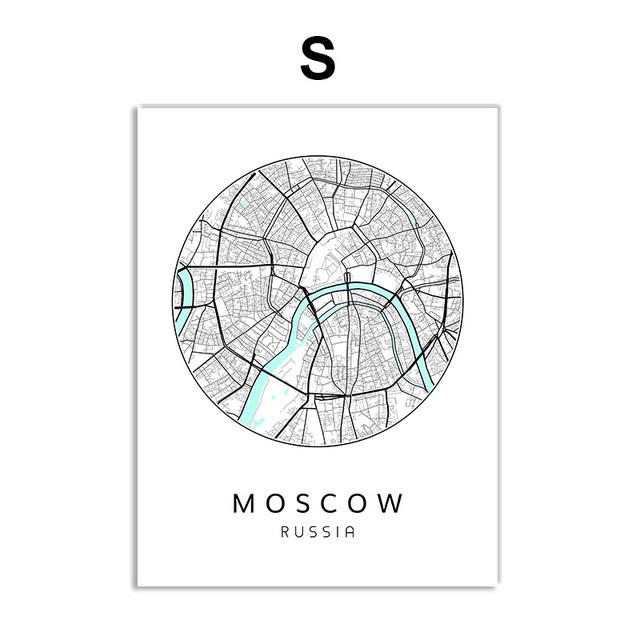 Nordisches minimalistisches Leinwandbild, Weltkarte, Poster, Bosten Landon, New York City, Wandkunst, Heimdekoration, Zitate, kein Rahmen