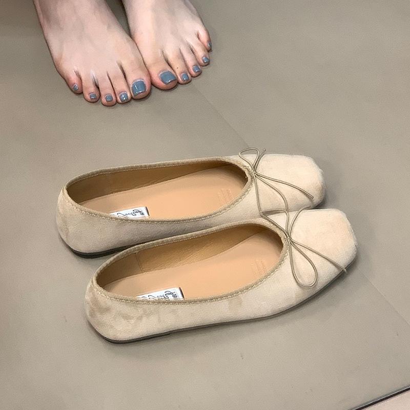 Flat Bottom Shallow Mouth Bow Single Shoes Women's 2025 New Evening Wind Ballet Shoes Grandma Shoes