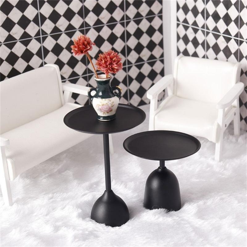 Black Iron Miniature Coffee Table 1/12 Miniature Scene Display End Table Simulation Furniture For Dollhouses Collector