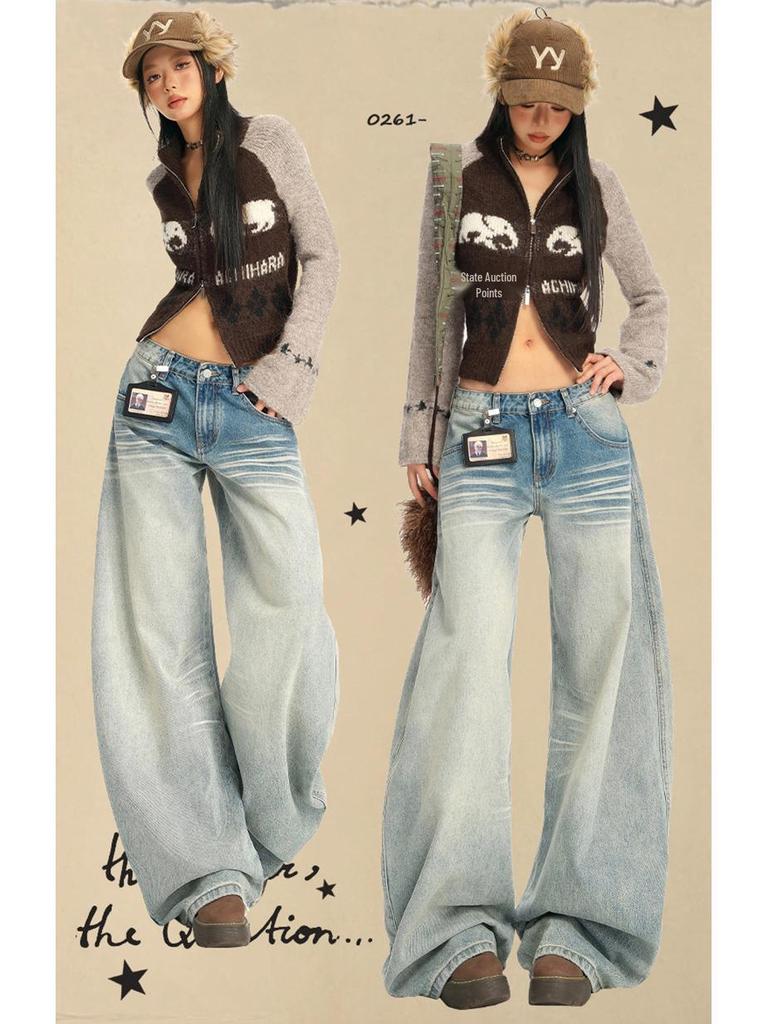 2025 Autumn Light Wash Low Rise Straight Wide Leg Jeans
