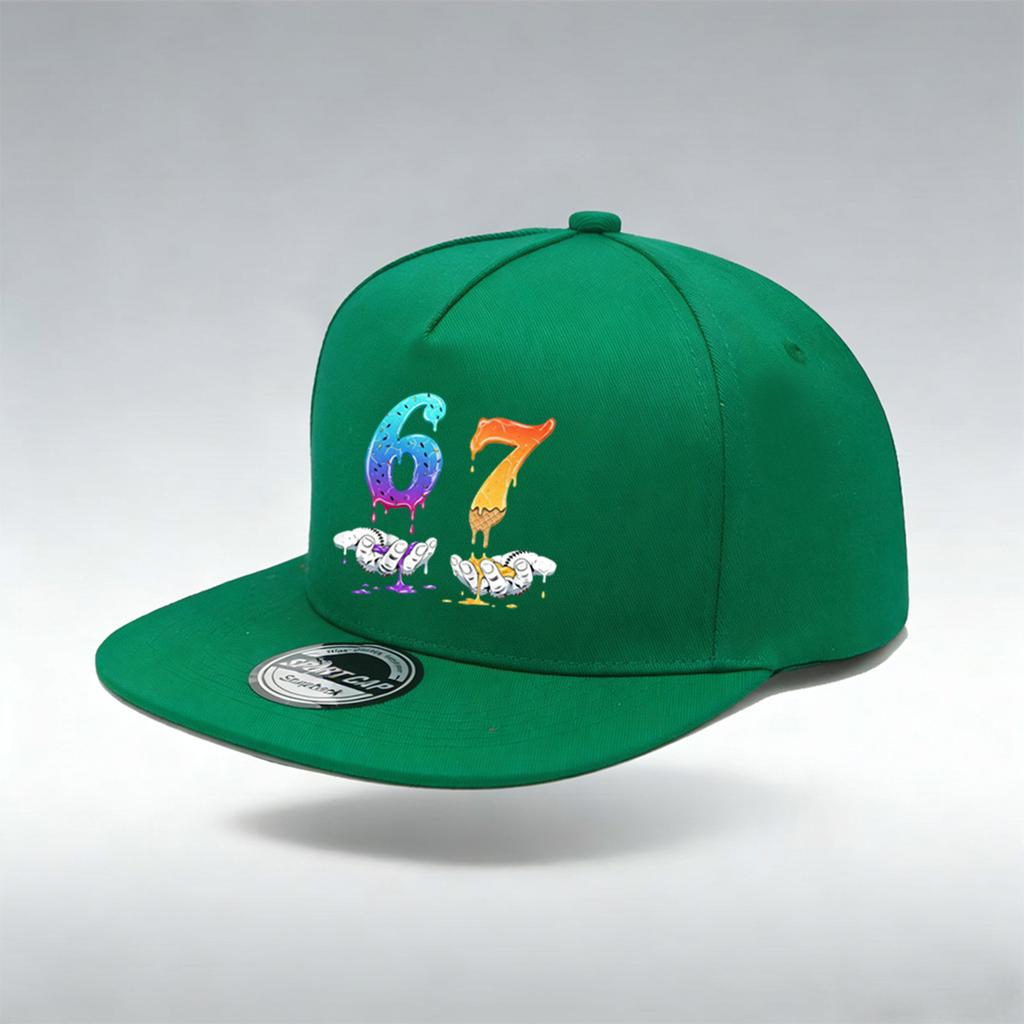 1/2PC Flat Brim Snapback Hat, Breathable, Melting Ice Cream 67 Print, Dopamine Streetwear for Men Women