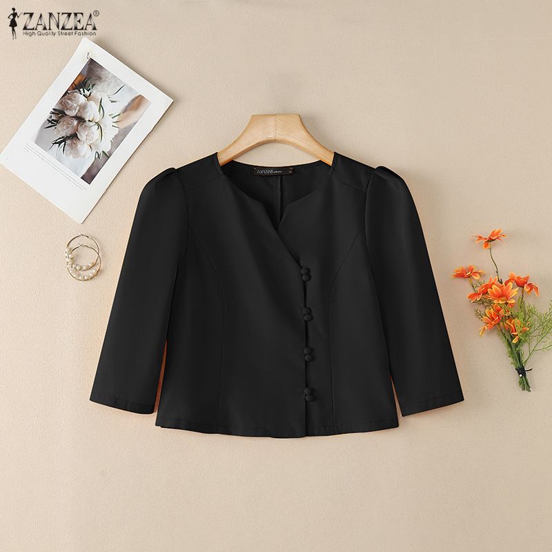 ZANZEA Women CasuaL V-Neck Solid Color 3/4 Sleeve Blouse