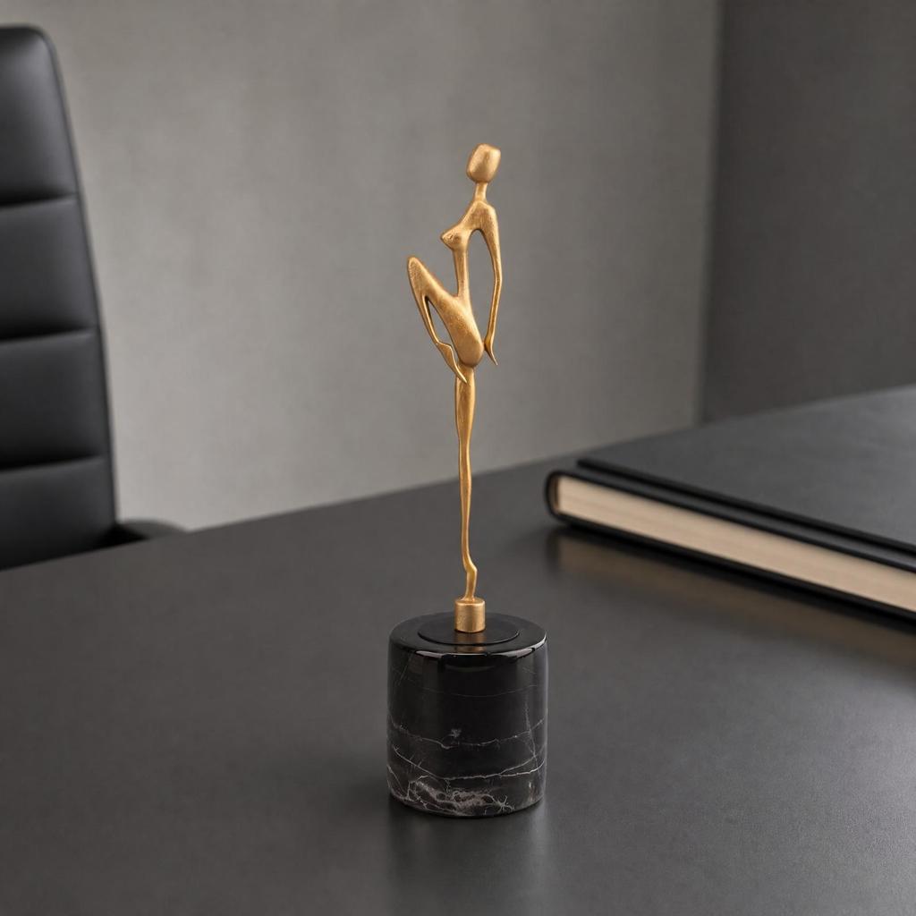 Metal Human Figurine with Cylindrical Base Elegant for Office Desk, Entryway