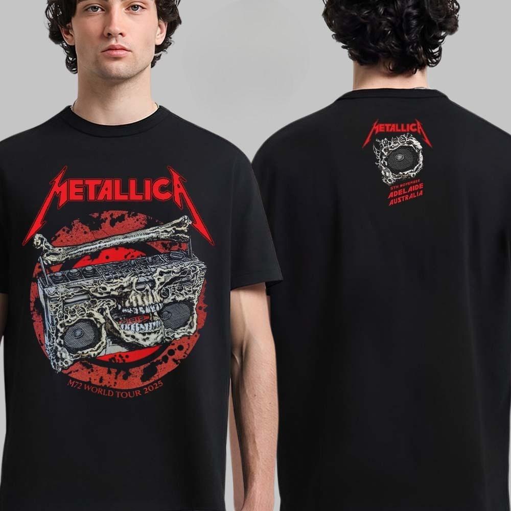 

Metallica M72 Adelaide Australia 2025 Venue Tee At Adelaide Oval on November 5 2025 Skeleton Boombox From Hell Two Sided T-Shirt M