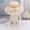 Women's Elegant Straw Hat with Lace Trim & Bow Ribbon, Fresh Style Versatile Outdoor Travel Sun Cap, Breathable UV Protection