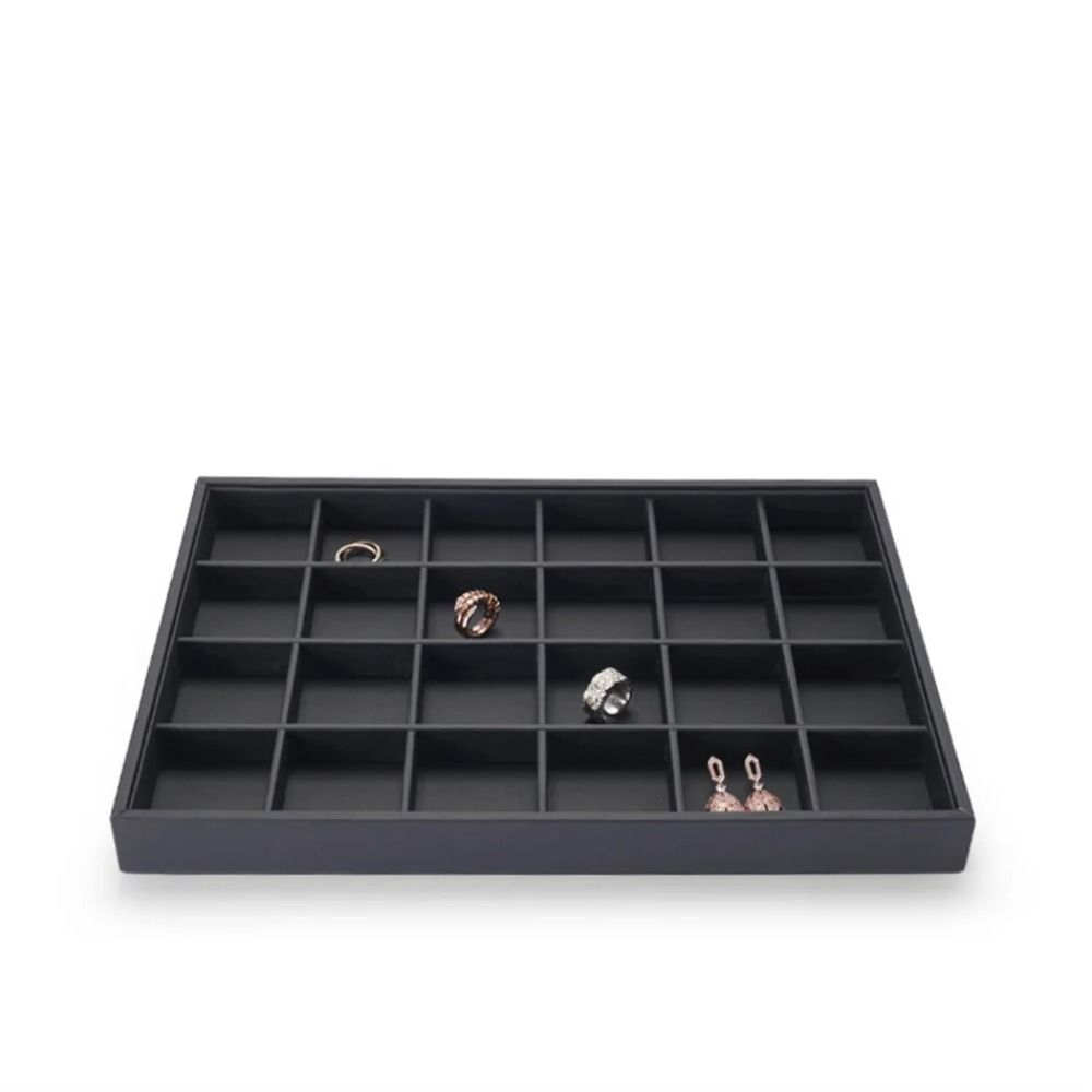 Stackable PU Leather Jewelry Pallet Black Jewelry Drawer Inserts Bracelets Storage Organizer  Ring