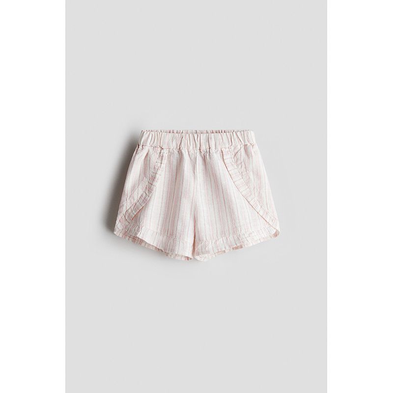 

HM Children s Clothing Baby Girl 2025 Spring and Autumn New Arrival Pleated Linen Blended Shorts 1282987 White/Pink Stripes 80/47(9-12m)