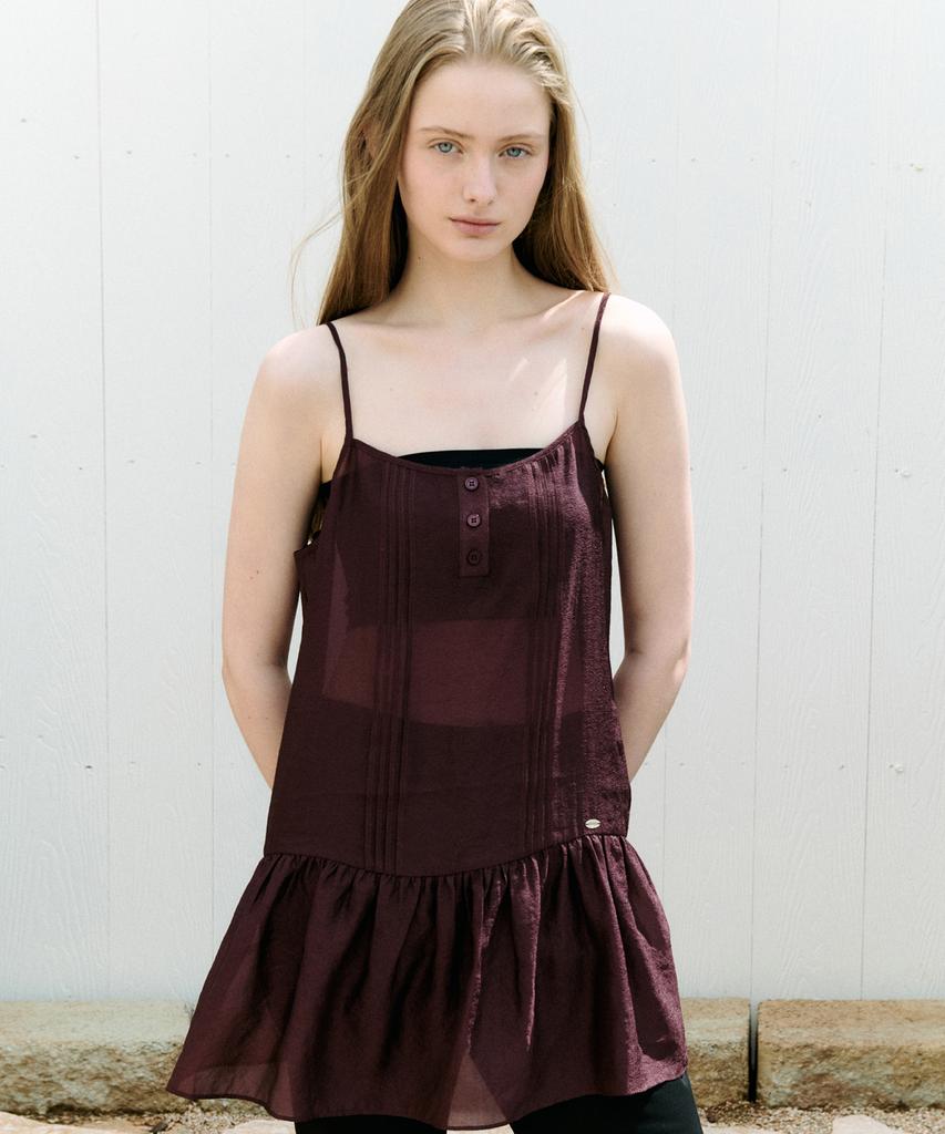 Lora Lora Pintuck Sheer Layered Onepiece Burgundy